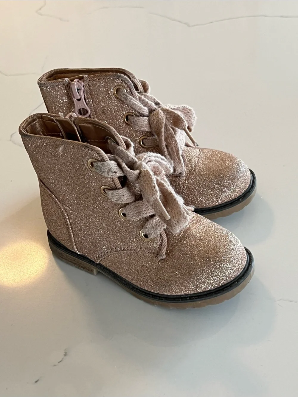 Cat & Jack Glitter Lace-Up Ankle Boots - Rose Gold